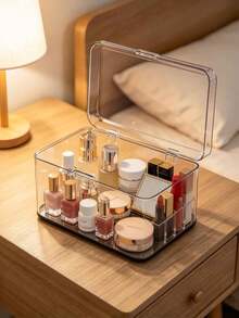 Large Capacity Flip Cover Medicine Box, Makeup Box Storage Acrylic Transparent Storage Box, Flip Top Desktop Cosmetics Dust-Proof Storage Box, Snack And Miscellaneous Sorting Box, Household Mini Medicine Box, Face Masks, Unique Gift For Thanksgiving And Christmas For Family, Mother, Female Friends Or Yourself - Multicolor - View 4