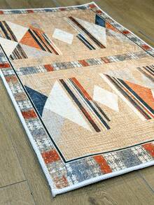 Pinkie Home - 1pc Geometric Print Bohem Living Room Rug Area Rug/Carpet/Bath Mat, Suitable For Bathroom, Kitchen, Entryway, Hallway, Bedside, Living Room, Bedroom, Machine Washable Rug, Home Decor - Mocha Brown - View 5