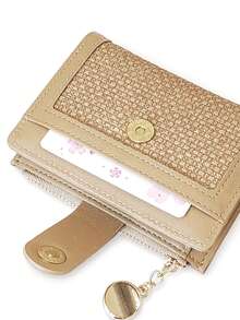 Women's Short PU Woven Texture Patchwork Bi-Fold Wallet With Exquisite Clasp And Magnetic Closure, Multi-Functional Card Holder And ID Organizer, Compact Handheld Small Bag With Zipper Coin Purse - Multicolor - View 5