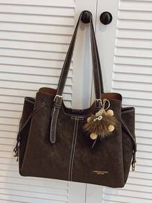 Tas Tote Rivet Vintage Wanita Gaya Punk Baru, Tas Selempang Kapasitas Besar, Tas Bahu untuk Komuter - Kopi - View 6