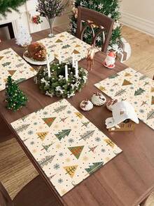 1pc Christmas Pattern Printed Linen Table Runner, Placemat, Suitable For Holiday, Party, Birthday, Dinner, Kitchen Dining Table Decoration, Shoe Cabinet Storage Cabinet Cover, All Season Room Decor, Home Textile Decoration Table Runner, Placemat - Multicolor - View 17
