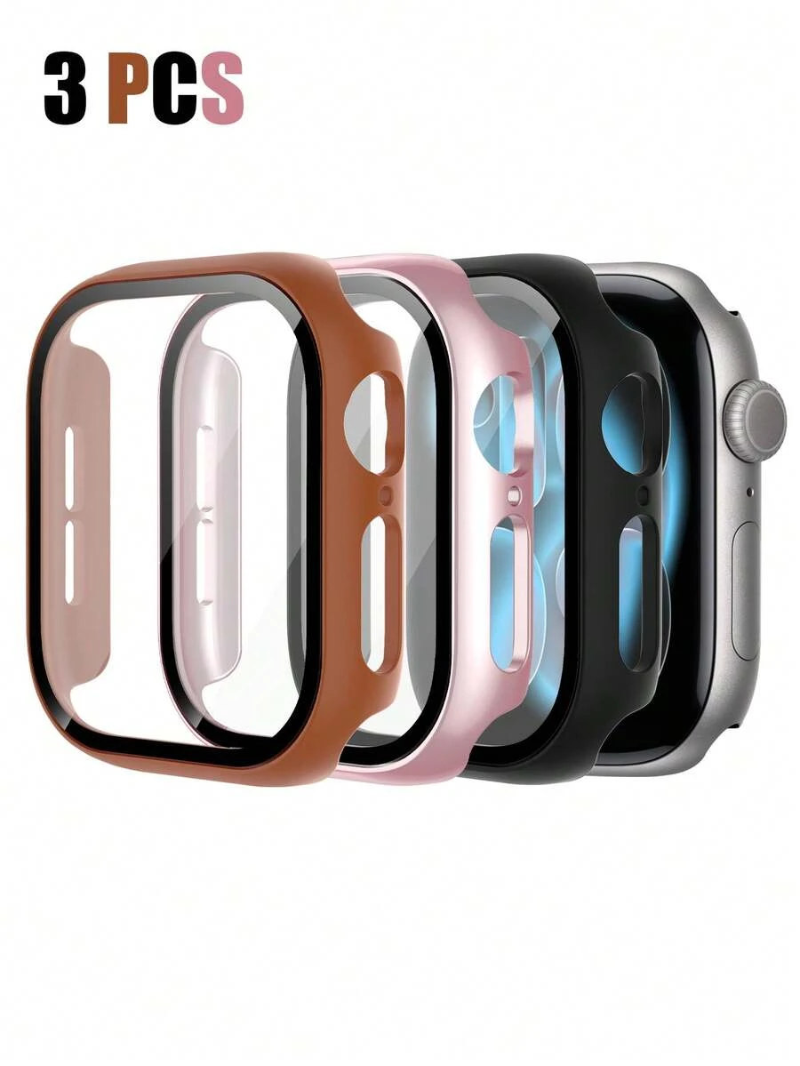 3件組男女通用運動休閒 保護殼,適用 40mm 41mm 42mm 44mm 45mm 46mm 49mm,防摔防刮硬 PC 與強化玻璃 2 合 1 手錶殼,相容 Series Ultra SE 12 11 10 9 8 7 6 5 4,3 色組合套裝,觸控靈敏,易於佩戴,全方位保護手錶殼 - 棕色+黑色+玫瑰金 - 查看 1