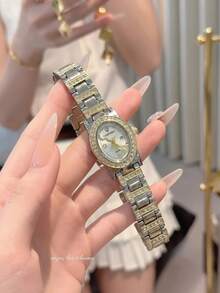 JUSMI Women's Rhinestone Icy Quartz Watch, Oval Dial Bracelet Watch, Christmas Valentine's Day Gift For Girlfriend Wife Mother, Suitable For Party Wedding - Silver and Gold - View 5