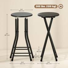 HOMCOM Foldable Bar Stools Set Of 4, 24" Counter Height Round Bar Chairs With Double Footrest, Folding Barstools For Kitchen Island, Black - Black - View 7