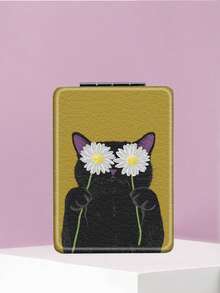 1PC Ins Cat Pet Series Portable Vanity Mirror, Foldable Lightweight Ultra-Thin Convenient Hand Mirror, Durable PU Leather, Suitable For Multiple Scenarios And All People, Foldable Rectangular Mirror, Pocket Mirror, Cartoon Heart Daisy Star Moon Cat Pattern Design, Exquisite Delicate Structure, Durable Reliable Drop-Resistant, Easy To Carry, Handheld Makeup Mirror, 180° Flip Cover, Multi-Function Mini Mirror, Compact Mirror, Mirrors For Daily Use, Holidays, Birthday, Valentine's Day - Multicolor - View 7