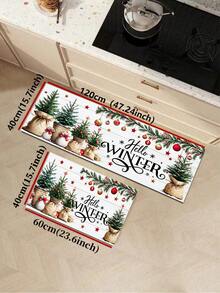 1/2pcs Christmas Kitchen Decor Rug, Santa Claus Pattern Winter Kitchen Carpet And Mat, Non-Slip Washable Absorbent Kitchen Accessories Decorative Mat, Christmas Holiday Gift! - Multicolor - View 13