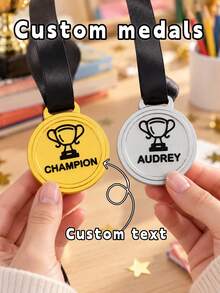 1pc Personalized Customized Medal, 3D Printed Customized Text Medal, Customized Name And Message Sports Medal, Customized Gold Medal, Silver Medal, Personalized Champion Award, Tournament Award, Team Competition Gift, Birthday Gift, Halloween Gift And Christmas Gift. - Multicolor - View 1