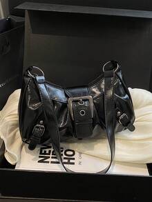 Niche Design Chain 2026 新款女包 時尚哥德風鉚釘腋下包 手提包 單肩包 純色鉚釘鏈條肩背包 - 咖啡棕 - 查看 4