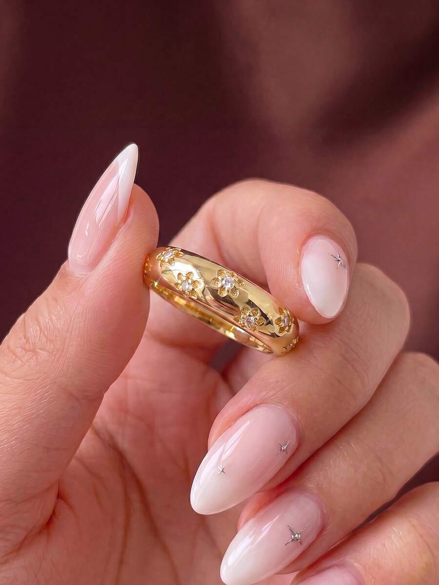 1pc Elegant Stone Flower Ring, Unique And Exquisite, Suitable For Women To Attend Parties And Balls, Carefully Crafted Jewelry Gift, Perfect For Girlfriend Or Anniversary - Flowers - View 1