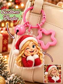 Custom Cartoon Portrait Keychain, Personalized Photo Key Chain, Cute Star Bag Charm, Customized Picture Keychains, Customizable Christmas Gift - Multicolor - View 1