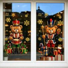 1/3pcs Christmas Teddy Bear Nutcracker Window Sticker, Double-Sided PVC Electrostatic Adsorption Glass Sticker, Suitable For Homes, Shops, And Shop Window Displays. - Multicolor - View 1