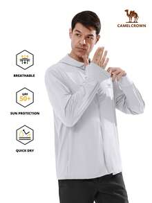 Men's UPF 50+ Long Sleeve Full Zip Sun Protection Hoodie, SPF UV Protection Lightweight Jacket, Sun Protection Clothing - Flowing Cloud White - View 1