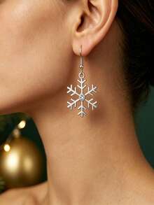 Christmas 1 Pair Fashionable Elegant Snowflake Dangle Earrings, Suitable For Autumn/Winter Wear, Holiday Commuting, Gift Choice - Silver - View 5