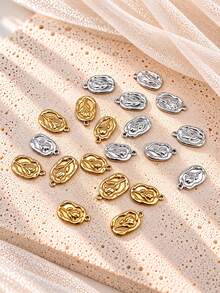 10pcs Stainless Steel 18K Gold Plated Oval Asymmetrical Tulip Flower Pendant Set, DIY Pendant High-End Design Necklace Earrings Bracelet Charm - Multicolor - View 11