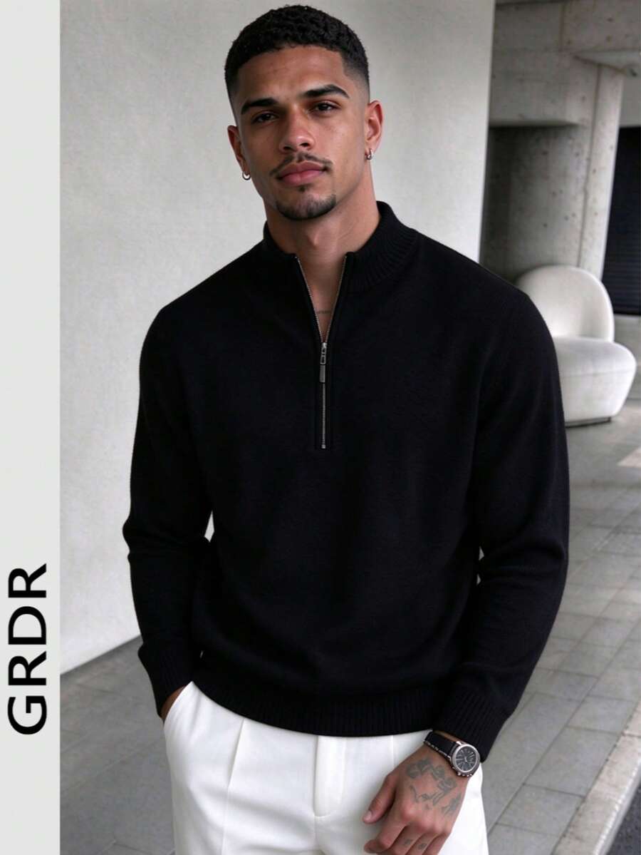 GRDR Men's Casual Long Sleeve Half-Zip Lightweight Sweater, Versatile Daily Wear Knit Top