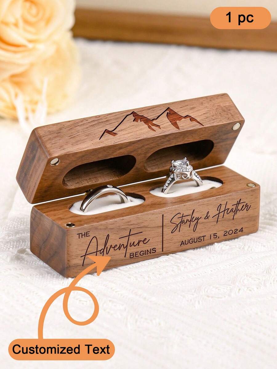 TONGFANTECH Custom Wedding Ring Bearer Ring Box, Personalized Wedding Ring Box, Wedding Ceremony Wooden Ring Box, Engraved Wood Double Ring Dish - Multicolor - View 1
