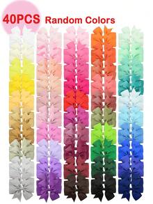 40pcs Random Color Cute Ribbon Bow Hair Clips, Hair Accessories For Girls Daily Wear - Multicolor - View 6
