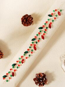 1pc Christmas Red Green Crystal Beaded Hair Vine Handmade Rhinestone Headband For Women Holiday Party Wedding Hair Accessory - Multicolor - View 6