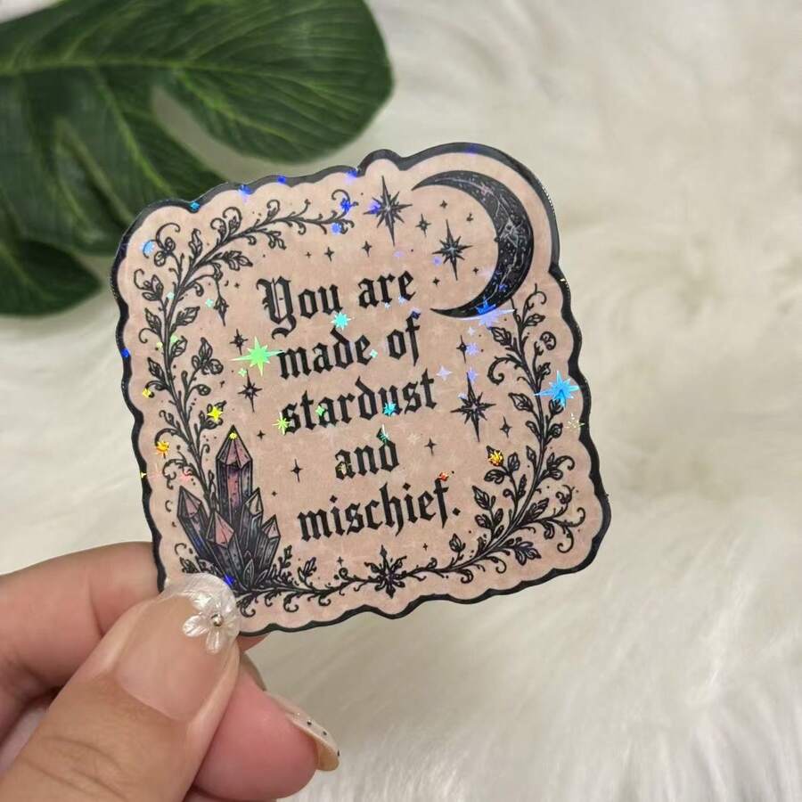 Nhãn dán Vinyl "You Are Made Of Mischief.", nghệ thuật trang trí vintage với các yếu tố mặt trăng, pha lê và hoa dành cho những người có tâm hồn bay bổng, dùng cho máy tính bảng, cốc, ốp điện thoại. Dành cho những người sáng tạo và chuyên gia yêu thích sự vui vẻ. - Một cỡ - Xem 1