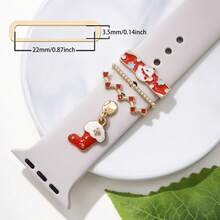 4pcs Christmas Theme Watch Band Decorative Studs Cute Santa Claus Snowflake Metal Accessories Suitable For All 22MM Watch Bands DIY Decoration Buckle - Gold - View 5