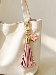 1PC PU Leather Tassel Pendant Bag Accessory, Cherry Blossom Decor Fashion Lanyard Bag Charm, Keychain Key Ornament - Multicolor - View 2
