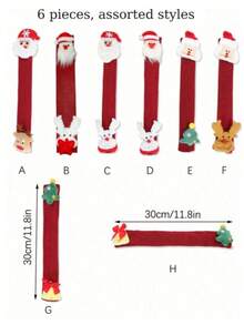6pcs Red Christmas Refrigerator Handle Covers, Designed With Santa Claus, Reindeer And Snowflake Patterns. Made Of Soft Elastic Material, Detachable Design, Stain-Resistant And Scratch-Resistant, Suitable For Refrigerator, Dishwasher, Microwave, Oven And Other Appliances, Also An Excellent Choice For Christmas Kitchen Decoration. - Christmas Style - View 12