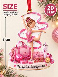 Pink Rhythmic Gymnastics Girl Christmas Ornament, 2D Flat Hanging Decoration, Keepsake Gift For Gymnastics Lovers - Multicolor - View 2