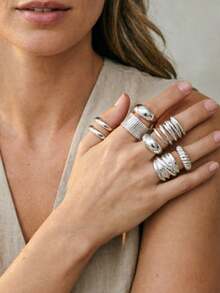 8pcs Simple Metal Wide Band Rings Set, Old Money Style, Women's Date Gift, Casual Daily Wear, Party Outfit - Style 1 - View 3