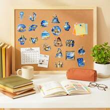 56pcs Blue & Gold Dreamy Vintage Graffiti PET Stickers, Suitable For Decorating Stationery, Gift Packaging, Patterned Envelope Seals, Self-Adhesive Labels, Planner & Creative Projects - one-size - View 4