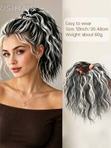 Fluffy Curly Bob Wig, Synthetic Heat-Resistant Ponytail Hair Extensions, Suitable For Daily Wear, Increase Hair Volume, Halloween - Multicolor - View 8