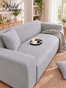 1pc Solid Color Milk Silk All-Season Elastic Full Sofa Cover + 1pc Matching Pillow Cushion Cover Without Filling - Multicolor - View 2