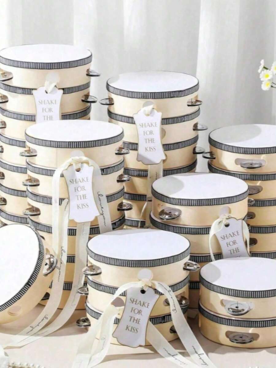 30/20/10/6/4/2/1pc 4 Inch Adult Wedding Hand Bells Wholesale, Wooden Hand Bells With Metal Bells, White Wedding Party Gift Musical Instrument - Multicolor - View 1