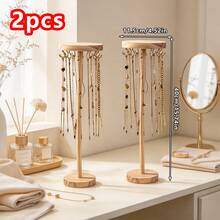 2pcs 12/18 Hooks Wooden Jewelry Storage Rack, Necklace Earring Bracelet Ring Display Stand With Metal Hooks, Desktop Storage Tree, Suitable For Vanity, Bedside Table, Bedside, Bohemian Minimalist Home Decor, Perfect Gift For Women, Space-Saving - X-32 - View 2
