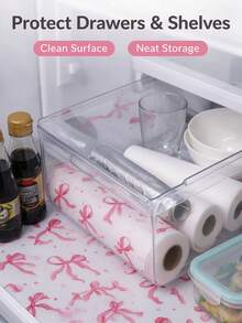 4 Refrigerator Rack Liners, Anti Slip And Easy To Wipe Pads For Refrigerator Cabinets, Pink Bow Print, Kitchen Countertop Protection Drawer Pads - Bow Pattern - View 2