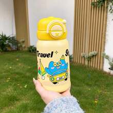 QWE便攜保溫杯550ML304杯身316內膽PP杯蓋矽膠吸管卡通圖案隨身水杯 - 黃色 - 查看 2