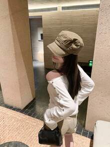Korean Style Casual Button Design White Asymmetrical Shoulder Long Sleeve T-Shirt, Women's Versatile Autumn Base Layer Top - White - View 6