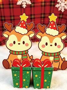 10/20pcs Christmas Reindeer Gift Boxes, Christmas Candy Containers, Cute Deer Paper Boxes, Suitable For Indoor Home, Office, School, Holiday Party Favors - Multicolor - View 6