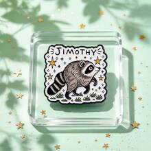 Cute Raccoon Jimothy Enamel Pin, Hand Drawn Style Animal Lapel Brooch, Star Grass Pattern Badge For Backpack Jacket Hat, Cute Gift For Man Women - Multicolor - View 7