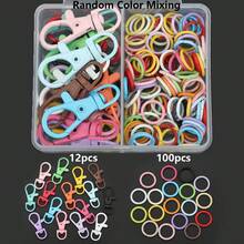 112pcs/Box DIY Random Mixed Color Key Ring Making Parts, Includes 12pcs Colorful Enamel Rotating Lobster Clasp + 100pcs Jump Rings, Suitable For Braided DIY Keychains, Bag Charms, Spring Clasps, Pet Collar Connectors, Open Connectors, Keychain Accessory Making Materials, DIY Key Ring Accessory Making - Lobster Buckle & Jump Ring - View 12