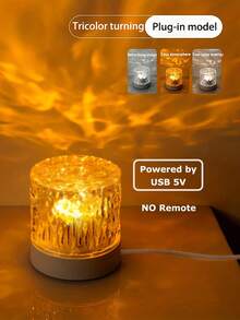1pc Round Crystal Night Light Table Lamp, Creative Bedside Lamp With Rotating Water Ripple Effect, Water Ripple Atmosphere Light, 16 Colors Optional, With Remote Control, Bedroom RGB Remote Control Night Light, Rotating Water Ripple Design, Suitable For Christmas - Cylindrical Water Ripple Projection Lamp - View 13