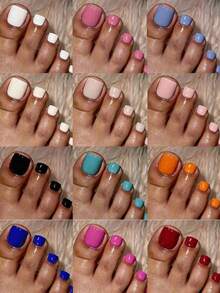 288 Pcs (12 Mixed Colors) Y2K Short Square French Press-On Toenails, 12-Color Series Design, Perfect Fit Fake Nail Set, Suitable For Women's DIY, Daily, And Party Use - Multicolor - View 1