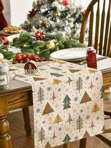 1pc Christmas Pattern Printed Linen Table Runner, Placemat, Suitable For Holiday, Party, Birthday, Dinner, Kitchen Dining Table Decoration, Shoe Cabinet Storage Cabinet Cover, All Season Room Decor, Home Textile Decoration Table Runner, Placemat - Multicolor - View 12