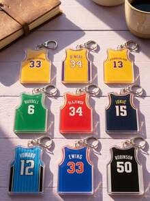 1PC/9Pcs Basketball Player Jersey Pattern Transparent Acrylic Keychain, Printed With Signature And Number, With Metal Clip, Suitable As Backpack Charm, Car Key Ring, Game Commemorative, Fan Gift And Sports Enthusiast Gift. - Multicolor - View 2