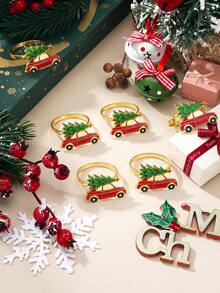Tkvega • Home 12pcs Christmas Tree Car Napkin Rings, Christmas Napkin Rings And Napkins Set, Christmas Dinner Table Decor, Suitable For Room Decor, Table Decor, Home Decor, Perfect For Christmas, Party, Birthday, Wedding And Dinner Buffet Table Elegant Minimalist Decoration - Multicolor - View 4