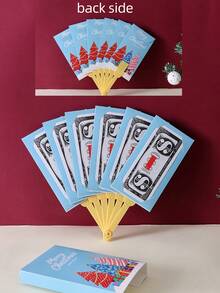 Christmas Folding Fan Cash Gift Card, Red Green Blue Three Colors, "Merry Christmas" Christmas Tree Pattern Card Face, Yellow Fan Handle Unfolds To Hold Money Red Envelope Card, Holiday Party Gift Card, Party Gathering Sharing, Christmas Holiday Gift Giving - View 14