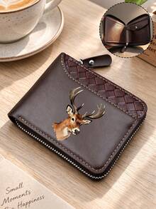 Elk Pattern Printing Style, Men's Zipper Wallet, Double Fold Zipper Design, Zipper Design Can Effectively Prevent The Loss Of Cash, Coins, Cards - Multicolor - View 2