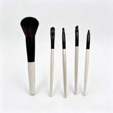 5Pcs White Handle Cosmetic Brushes, Soft Bristle Face & Eye Makeup Brush Kit - White - View 5