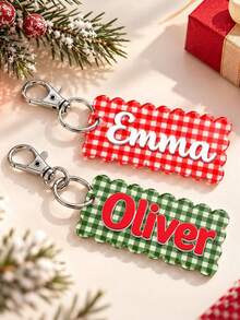 Personalized Name Acrylic Keychain, Custom Gingham Bag Charm, Cute Name Keyring, School Backpack Tag Gift - Multicolor - View 3