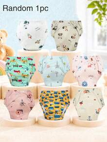 1pc Baby Training Pants, Washable Diaper Cover, Baby Potty Training Cloth Diaper, Breathable Diaper Cover (Random Pattern). Training Pants Are For Transitional Assistance: Through Weaker Absorbency Than Disposable Diapers, It Allows Baby To Feel The Discomfort Of Wetness, Thereby Actively Expressing The Need To Use The Toilet. It Is Between Disposable Diapers And Regular Underwear, And Cannot Replace Disposable Diapers. - Multicolor - View 17