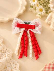 2Pcs Red White Gingham Ribbon Bows For Girls Cherry Decor Crimped Spiral Tassel Clips Sweet Daily Fall Winter Wedding Hair Clips Kids Hair Accessories - Multicolor - View 7